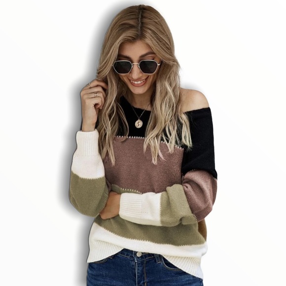 #4075 Color Block Drop Shoulder Sweater Top - Picture 9 of 17